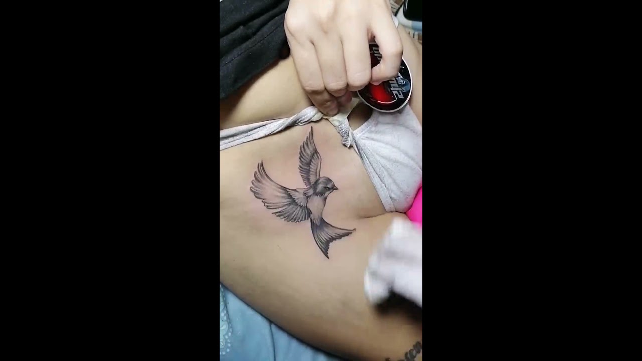 Rafael Marte Tattoos : Tattoos : Nature Animal Bird : Realistic blue  sparrow on hip